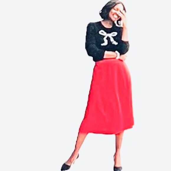 Draper James Elastic Back Satin Midi Skirt in Red (L) New with Tags - Picture 4 of 14